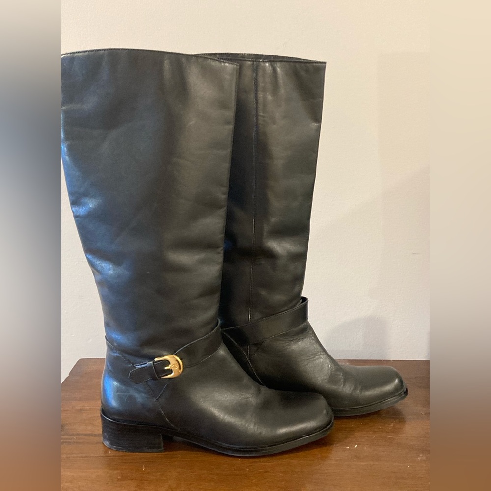 Etienne Aigner Black Leather Boots Knee High size 7:5